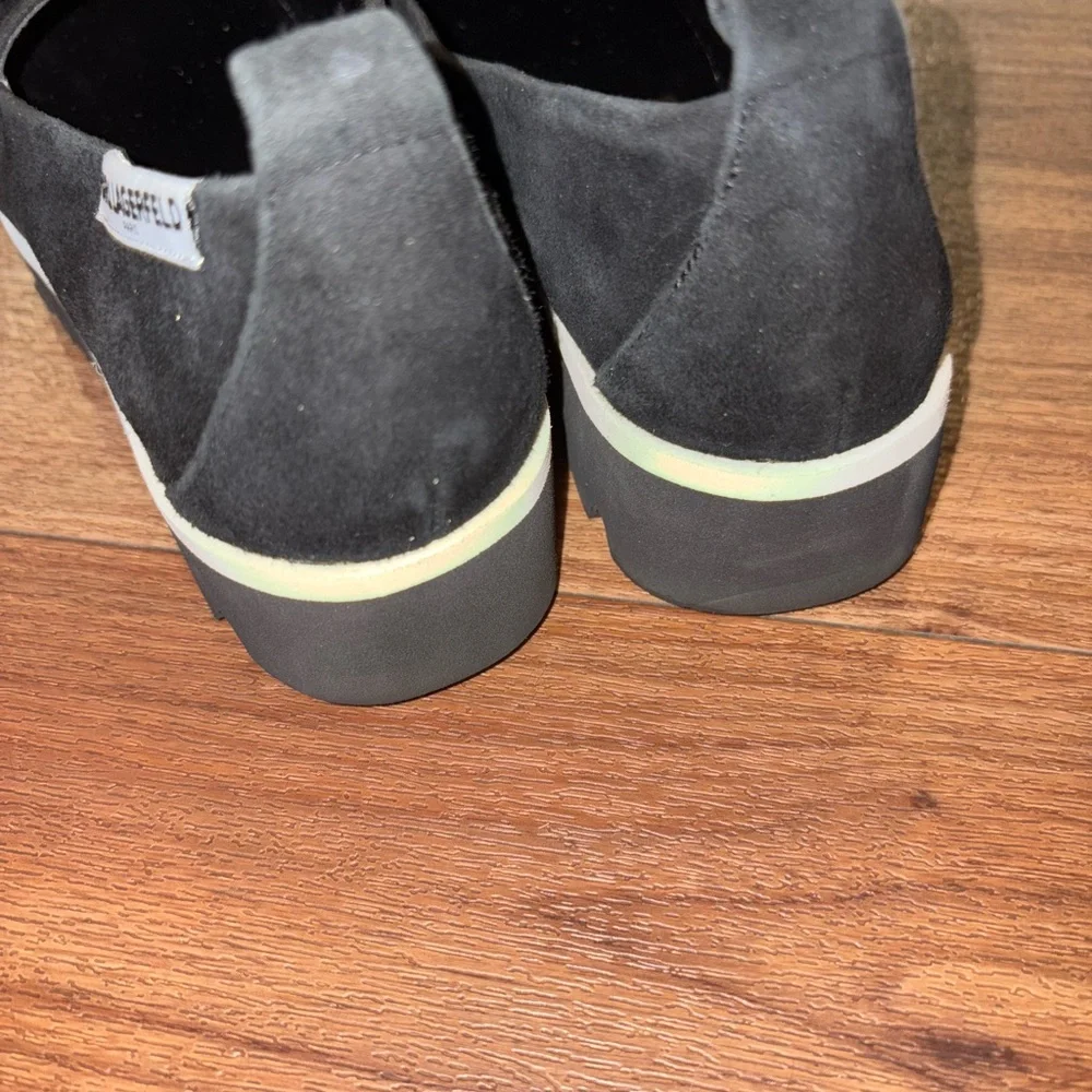 Karl Lagerfeld Cat Loafers Black Suede Rhinestone Studded 6m - Picture 4 of 6